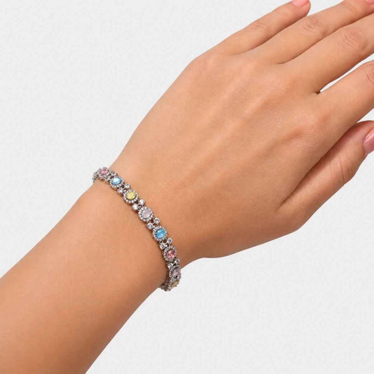 Pastel Bloom Halo Bracelet - 925 Silver Jewelery