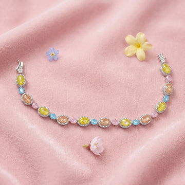 Pastel Diamond Halo Tennis Bracelet - Silvorn India