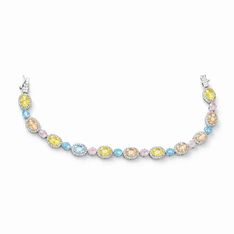 925 silver tennis bracelet with pastel oval halo stones and side prong settings