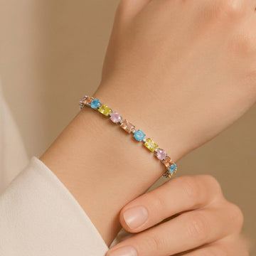 Pastel Diamond Halo Tennis Bracelet - Silvorn India