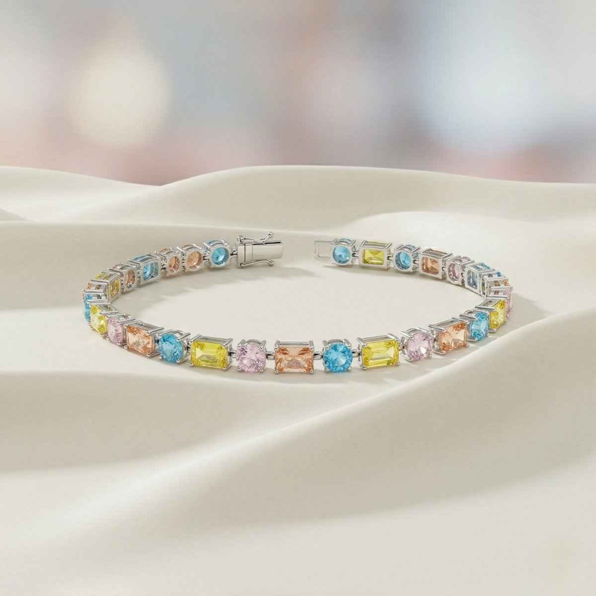 Pastel Diamond Halo Tennis Bracelet