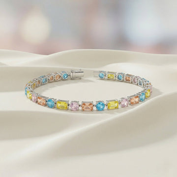 Pastel Diamond Halo Tennis Bracelet - Silvorn India