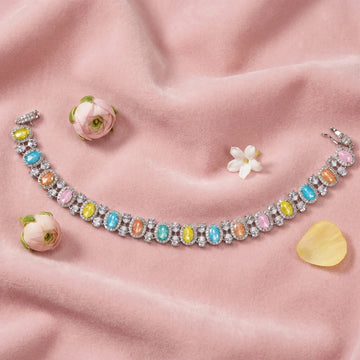 Pastel Harmony Oval Halo Statement Bracelet - Silvorn India