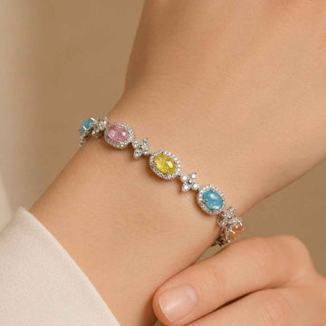 Pastel Oval Halo Floral Link Bracelet