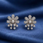 Pave Diamond-Style Flower & Pearl Spray Stud Earrings – Floral Clusters with Pearl Dangles