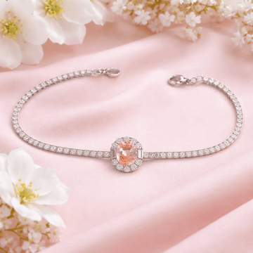 Peach Blush Oval Halo Tennis Bracelet - Silvorn India