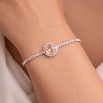 Peach Blush Oval Halo Tennis Bracelet - Silvorn India
