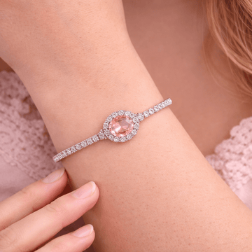 Peachy Rose Oval Halo Tennis Bracelet - Silvorn India