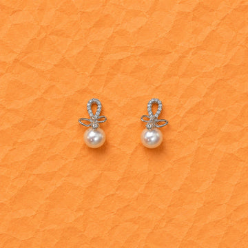 Pearl Bow Zirconia Drop Studs - Silvorn India