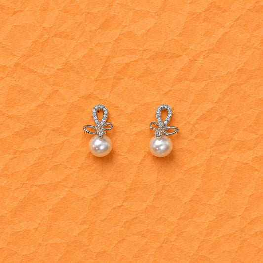 Pearl Bow Zirconia Drop Studs - 925 Silver Jewelery
