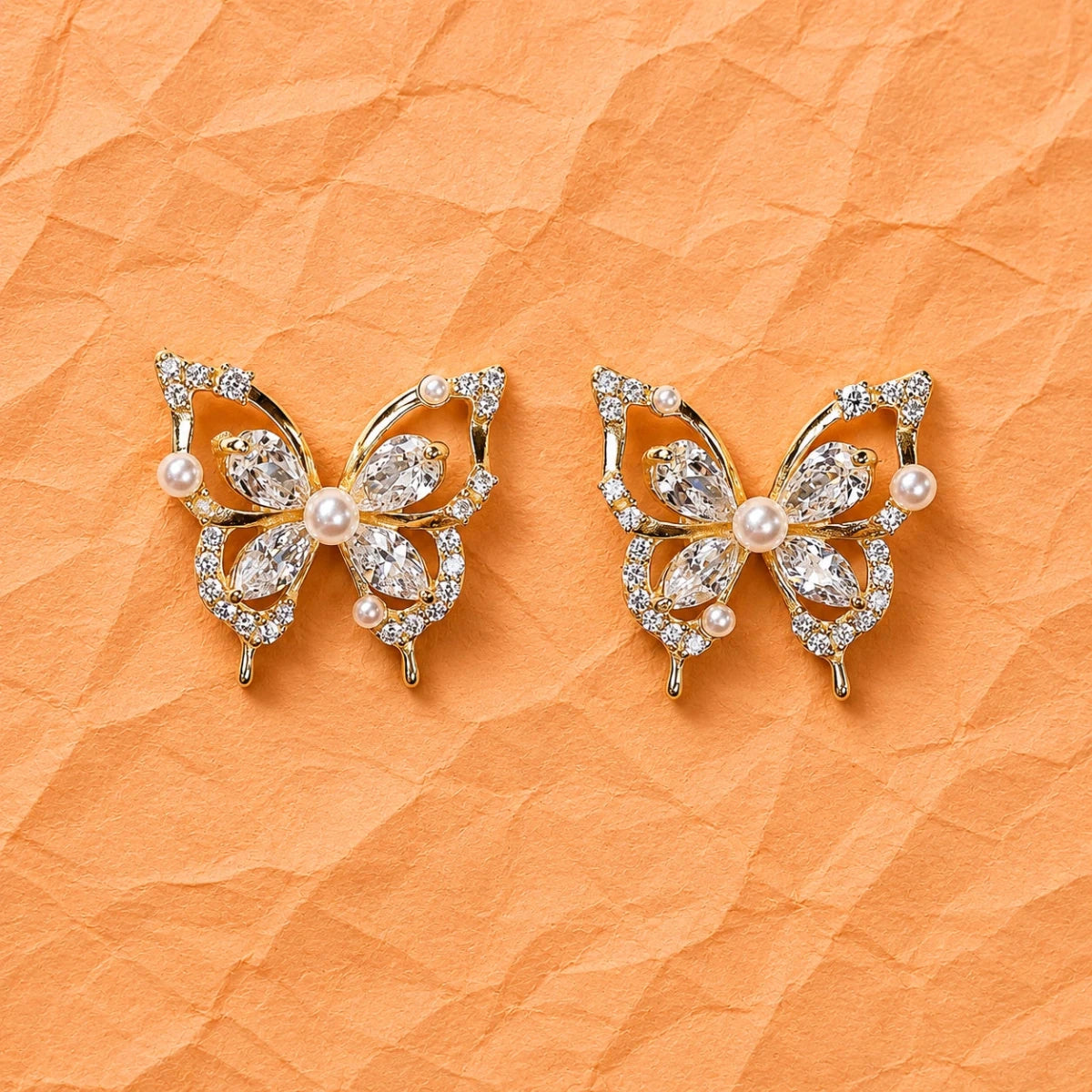 Pearl Butterfly Crystal Studs | 925 Sterling Silver - Silvorn India