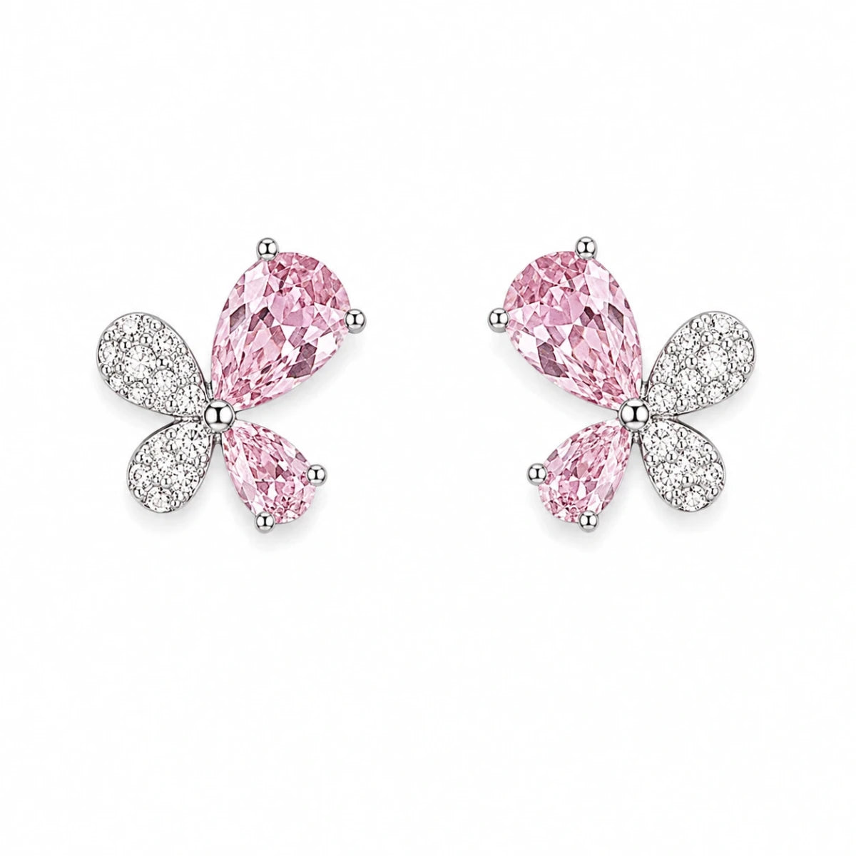 Pink Butterfly Crystal Studs - Silvorn India