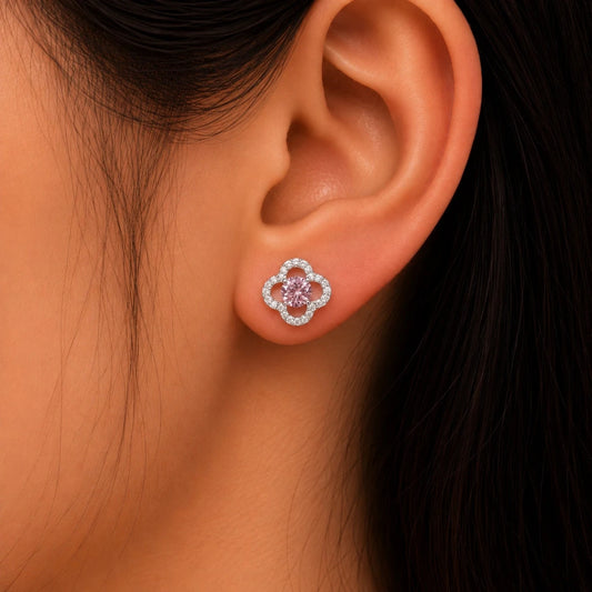 Pink Crystal Floral Studs | 925 Sterling Silver - 925 Silver Jewelery