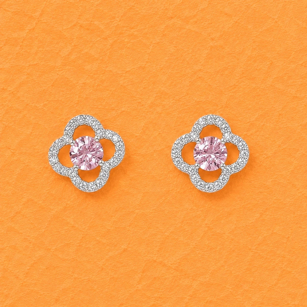 Pink Crystal Floral Studs | 925 Sterling Silver - Silvorn India