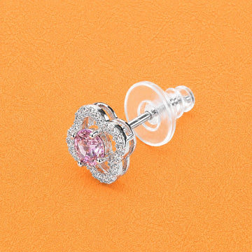 Pink Crystal Floral Studs | 925 Sterling Silver - Silvorn India