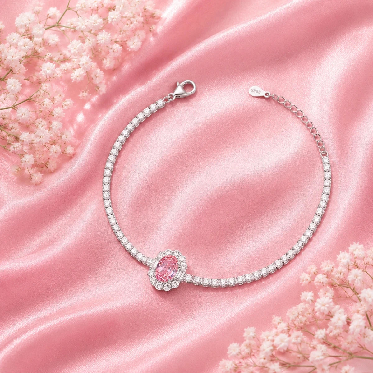 Pink Oval Solitaire Bracelet - Silvorn India