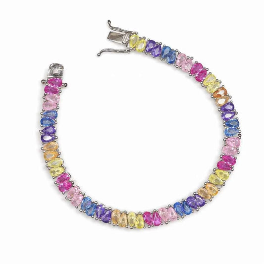 Prismatic Pear-Cut Rainbow Statement Bracelet - 925 Silver Jewelery