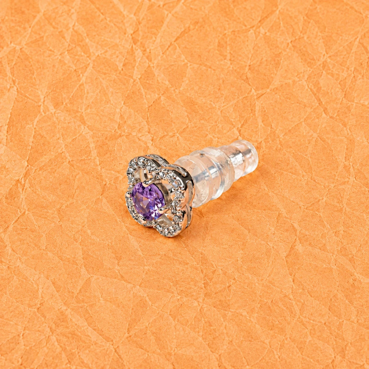 925 silver clover stud earrings with purple crystal center and glittering halo