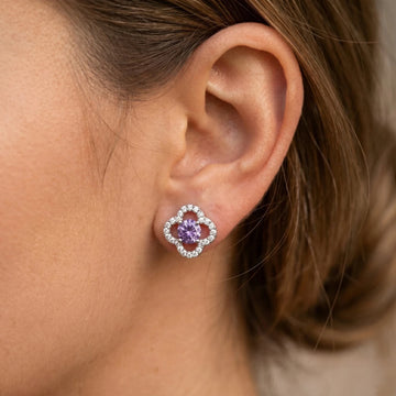 Purple Crystal Clover Studs - Silvorn India