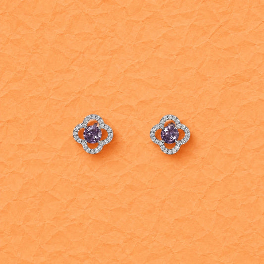 Purple Crystal Clover Studs - 925 Silver Jewelery