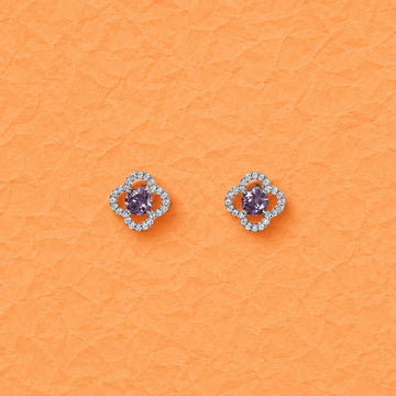 Purple Crystal Clover Studs - Silvorn India