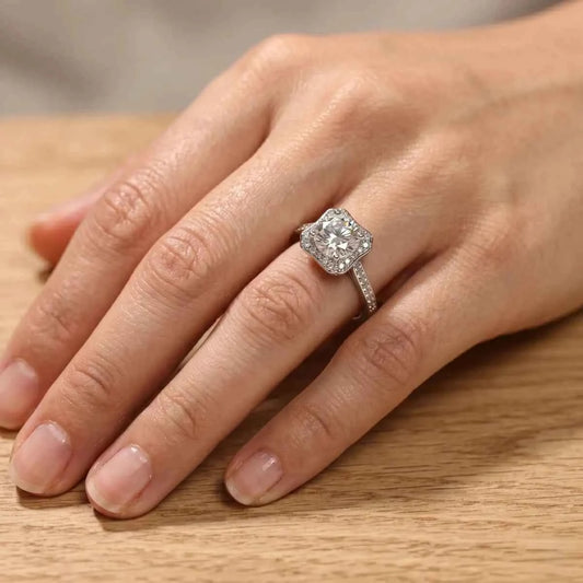 Radiant Bloom Halo Sterling Silver Ring - 925 Silver Jewelery