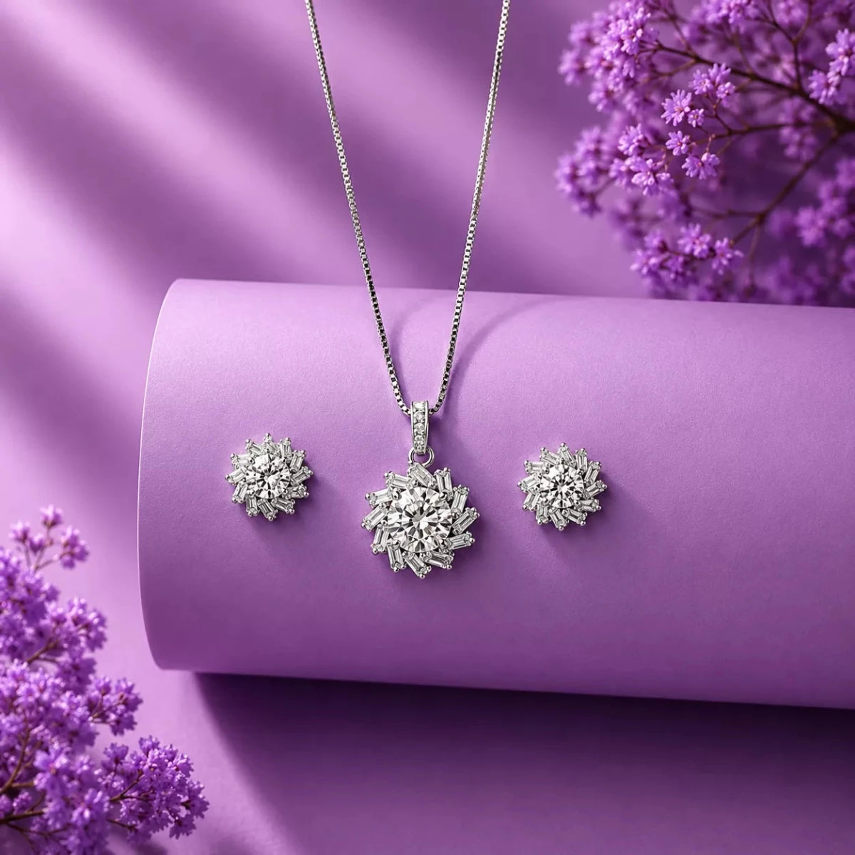 Radiant Bloom Pendant Set with Stud Earrings - Silvorn India