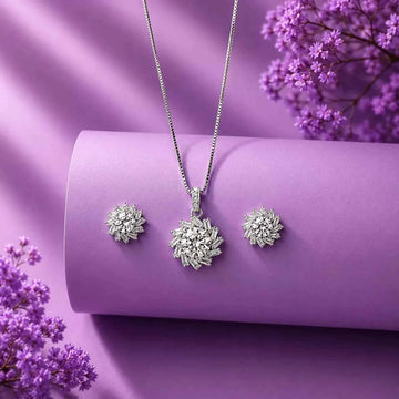 Radiant Bloom Pendant Set with Stud Earrings