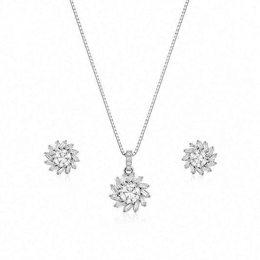 Radiant Bloom Pendant Set with Stud Earrings - 925 Silver Jewelery