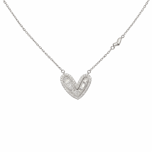 Radiant Chevron Heart Halo Pendant - 925 Silver Jewelery