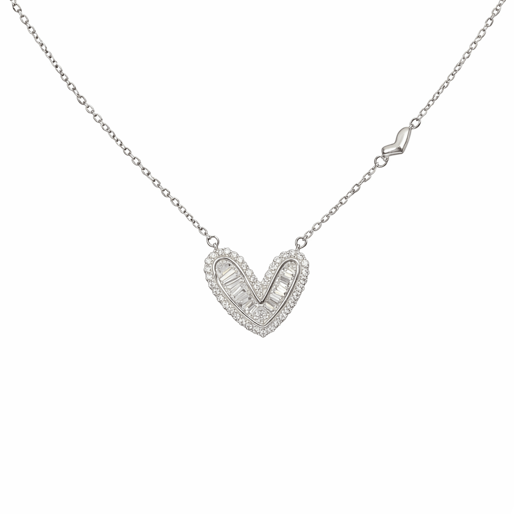 Radiant Chevron Heart Halo Pendant - Silvorn India