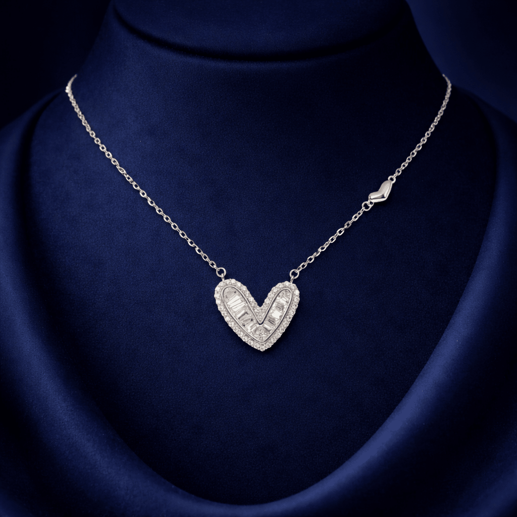 Radiant Chevron Heart Halo Pendant - Silvorn India