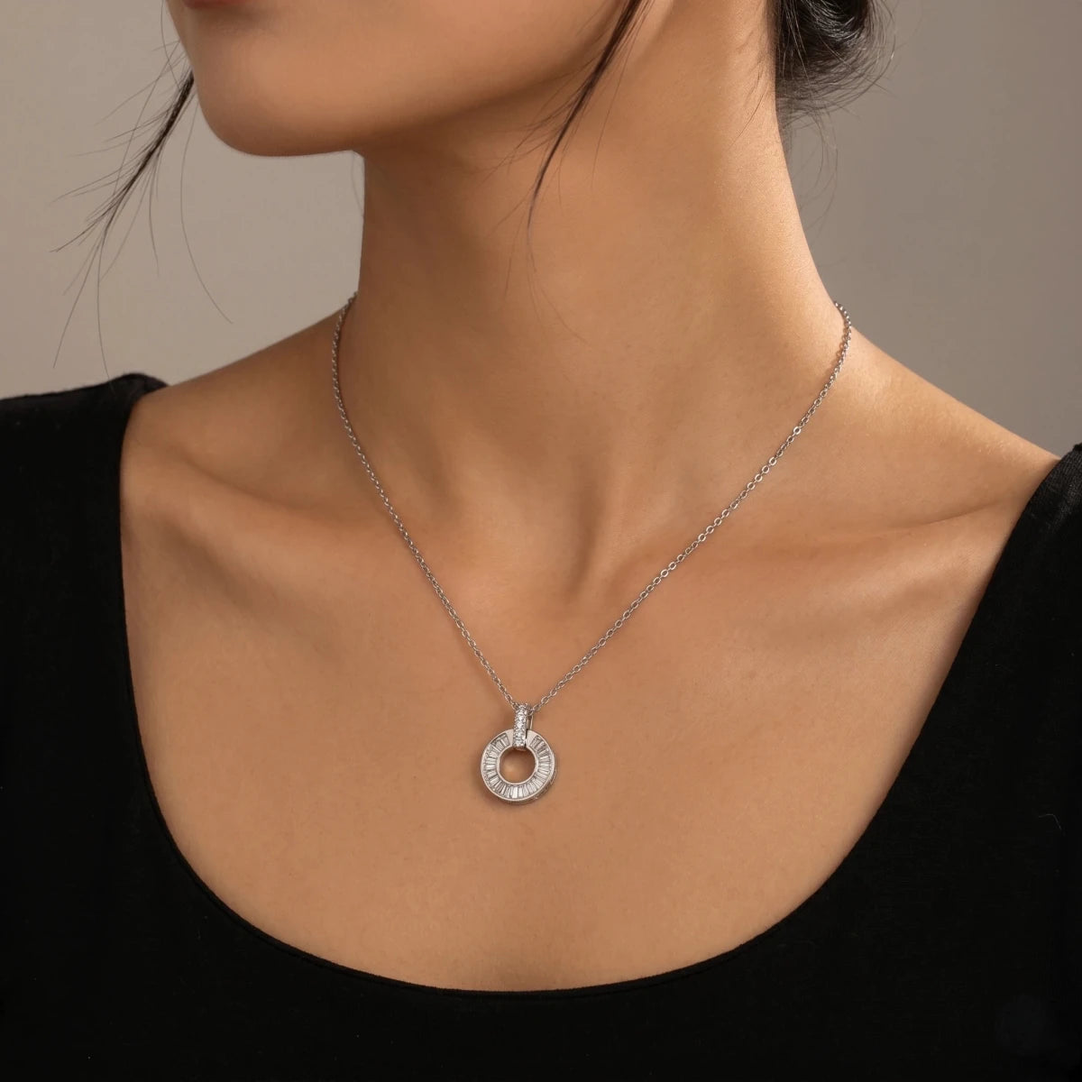 Radiant Circle Baguette Halo Pendant Necklace - Silvorn India