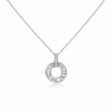 Radiant Circle Baguette Halo Pendant Necklace - Silvorn India