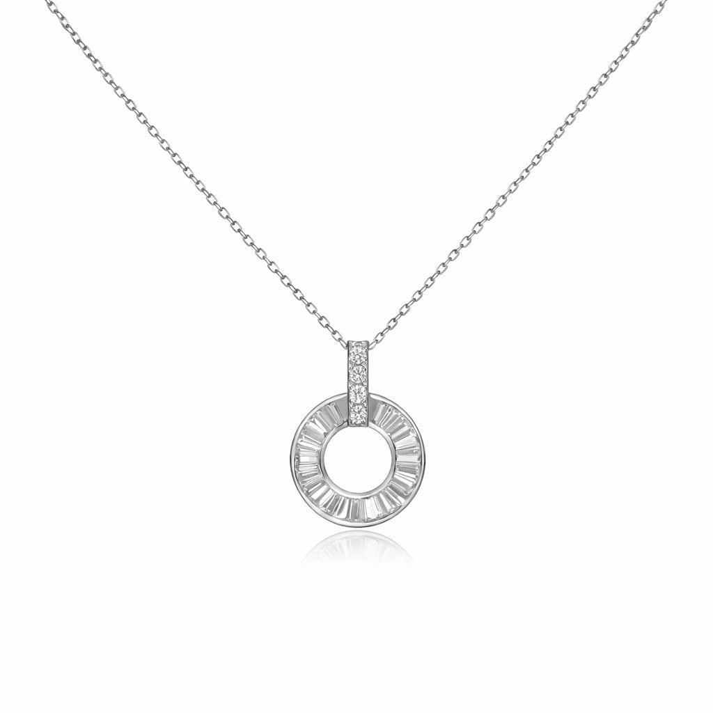 Radiant Circle Baguette Halo Pendant Necklace - Silvorn India
