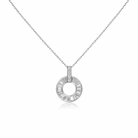 Radiant Circle Baguette Halo Pendant Necklace - 925 Silver Jewelery