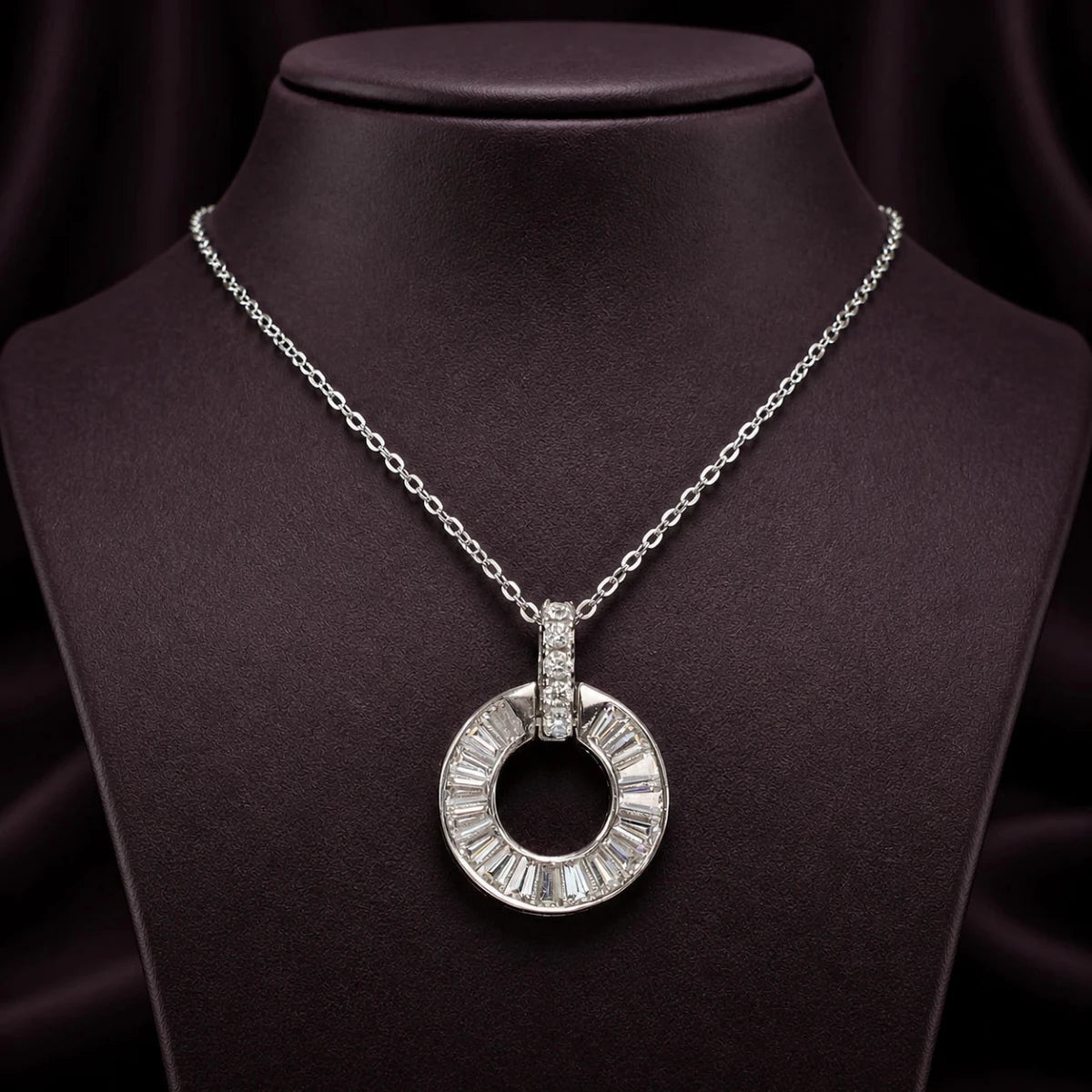 Radiant Circle Baguette Halo Pendant Necklace - Silvorn India
