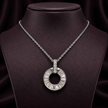 Radiant Circle Baguette Halo Pendant Necklace