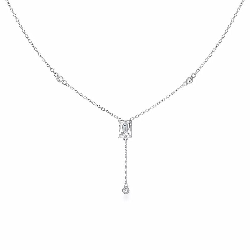 925 silver drop crystal pendant necklace with square crystal top and small round dangle