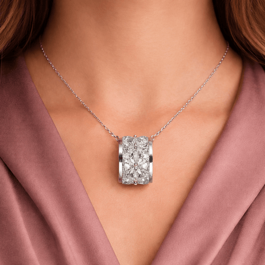 Radiant Pave Cylinder Pendant Necklace - 925 Silver Jewelery