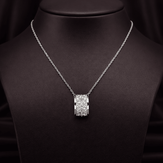 Radiant Pave Cylinder Pendant Necklace - 925 Silver Jewelery