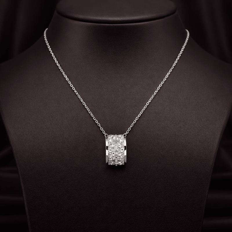 925 silver cylinder pendant necklace with pave square crystal accents