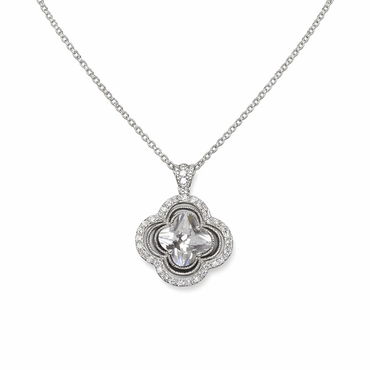 Radiant Quatrefoil Halo Pendant - 925 Silver Jewelery