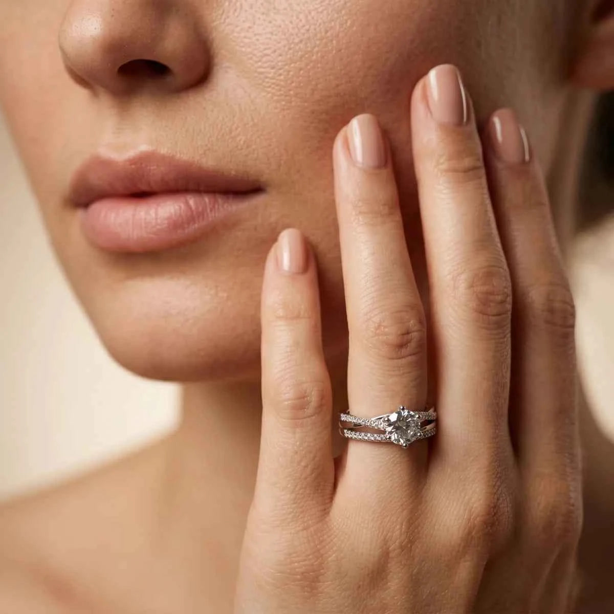 Radiant Silver Zirconia Bridal Ring Set with Curved Stack Band - Silvorn India