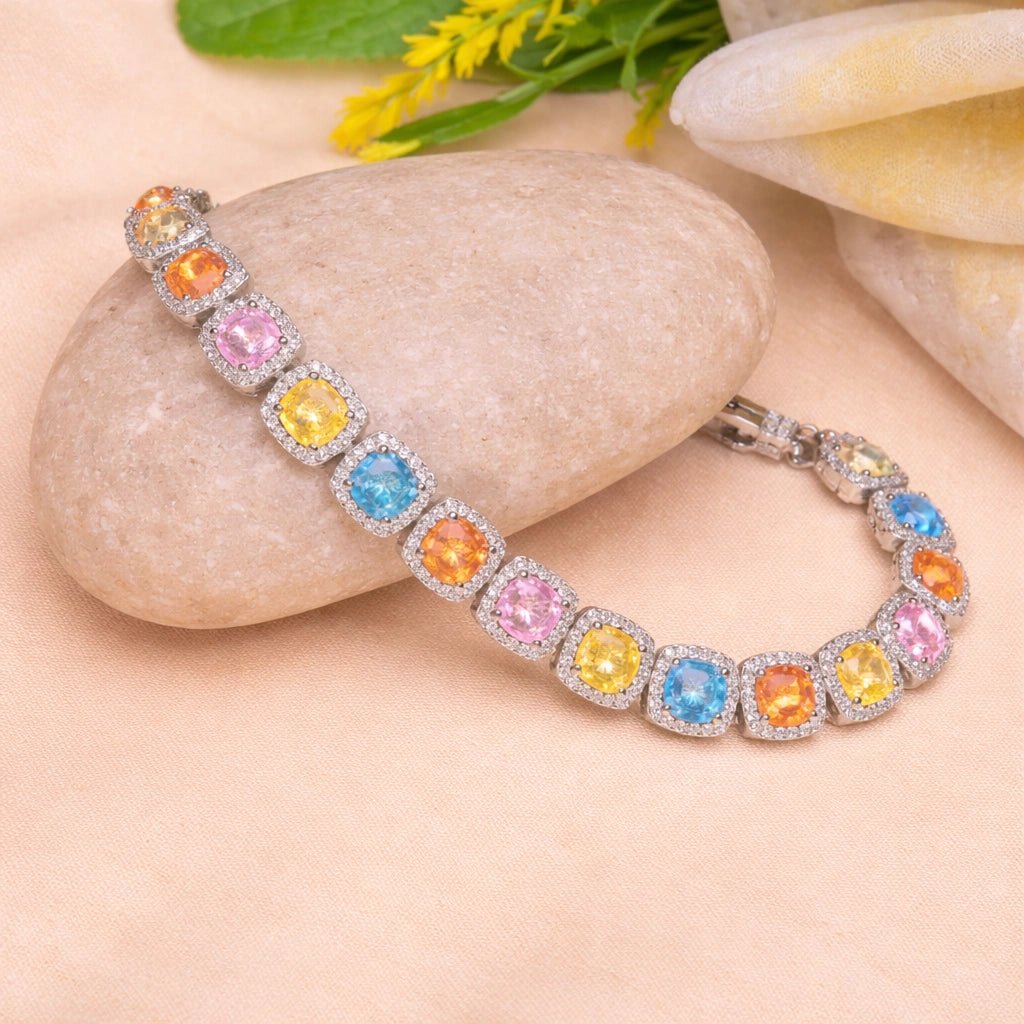 Rainbow Kaleidoscope Cushion Halo Statement Bracelet - Silvorn India