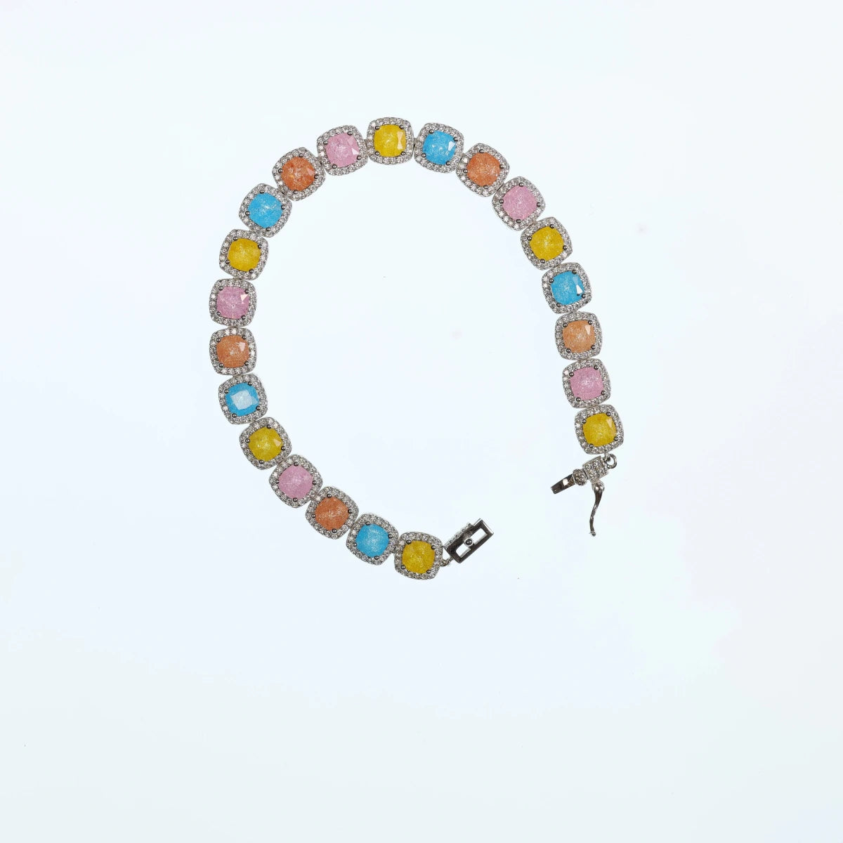 Rainbow Kaleidoscope Cushion Halo Statement Bracelet - Silvorn India
