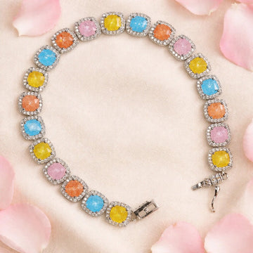 Rainbow Kaleidoscope Cushion Halo Statement Bracelet - Silvorn India