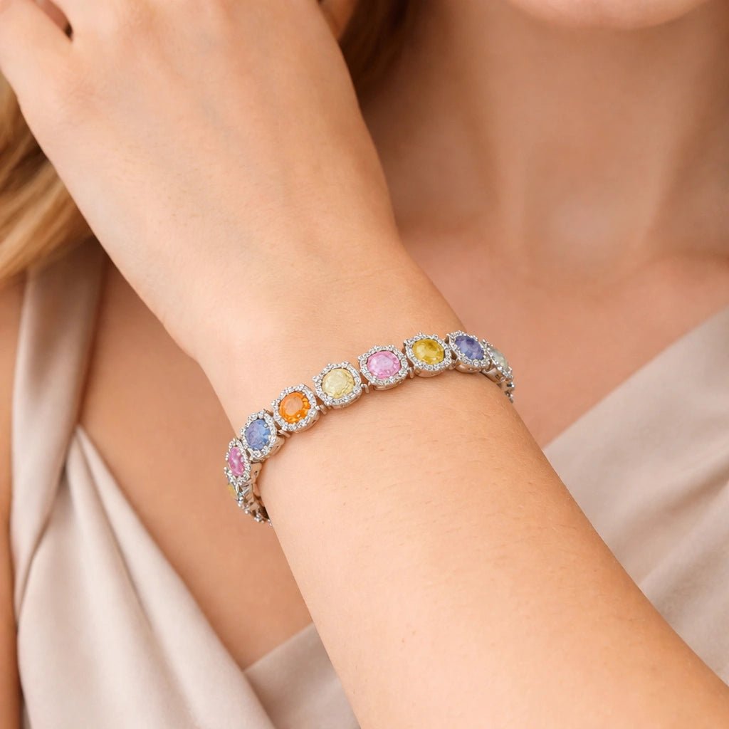 Rainbow Kaleidoscope Halo Statement Bracelet - Silvorn India