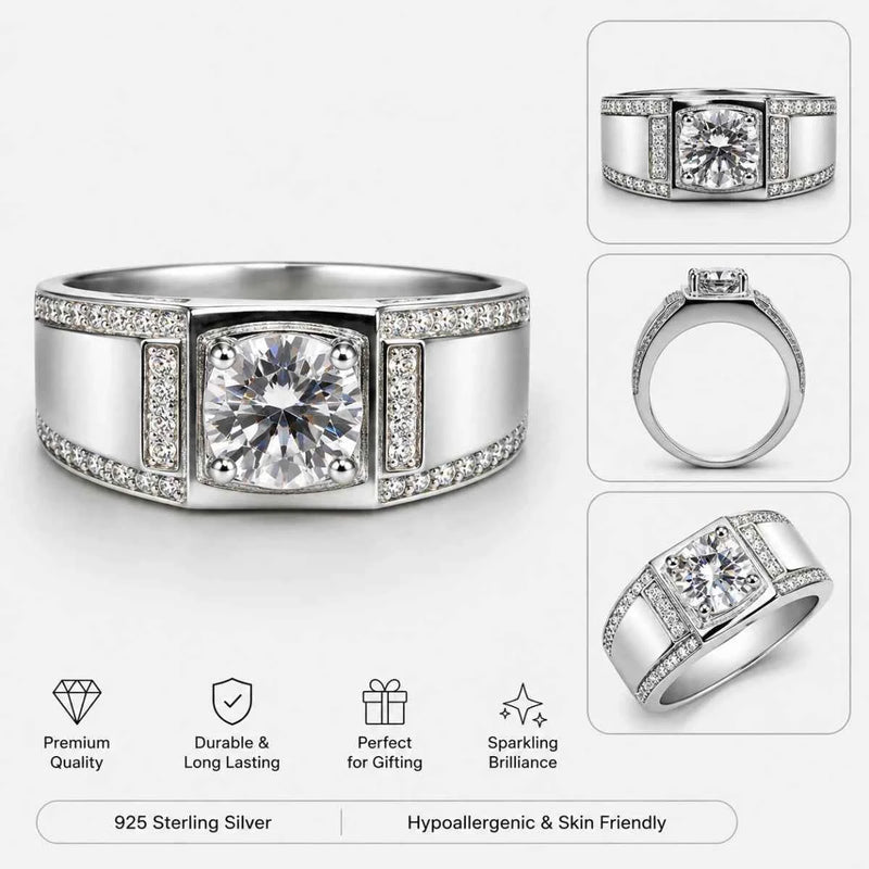925 sterling silver statement ring with large square halo center stone and side accents