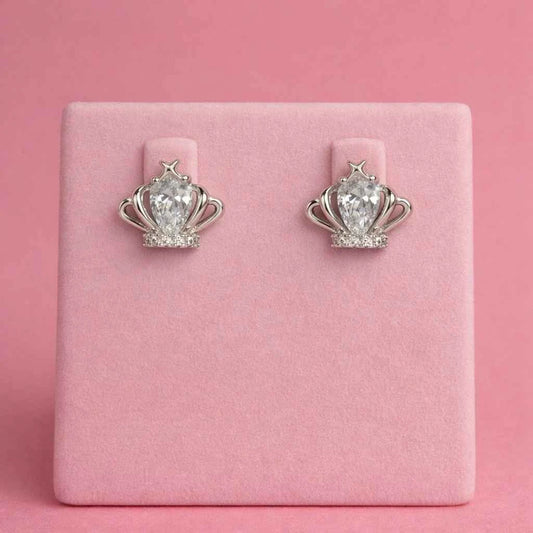 Regal Majesty Crown Zirconia Studs - 925 Silver Jewelery